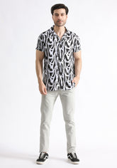 White Relax Fit Printed Shirt